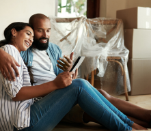 Couple looking at phone