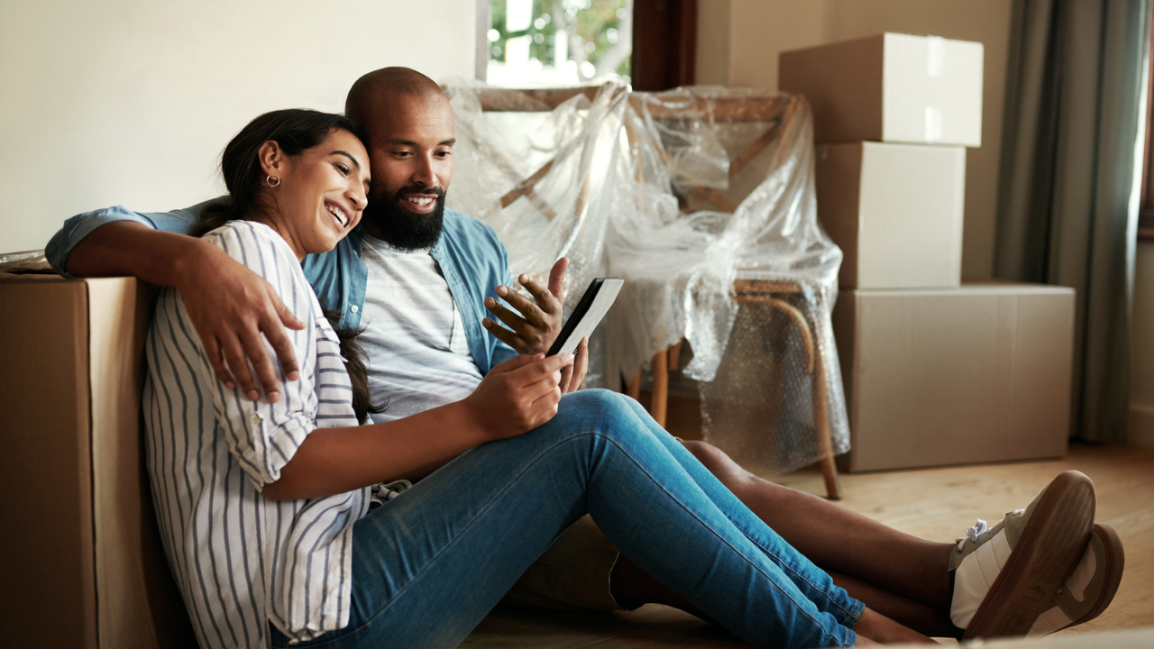 Couple looking at phone