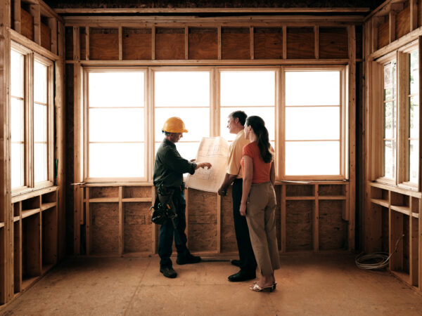 Couple meeting with architect about home addition.
